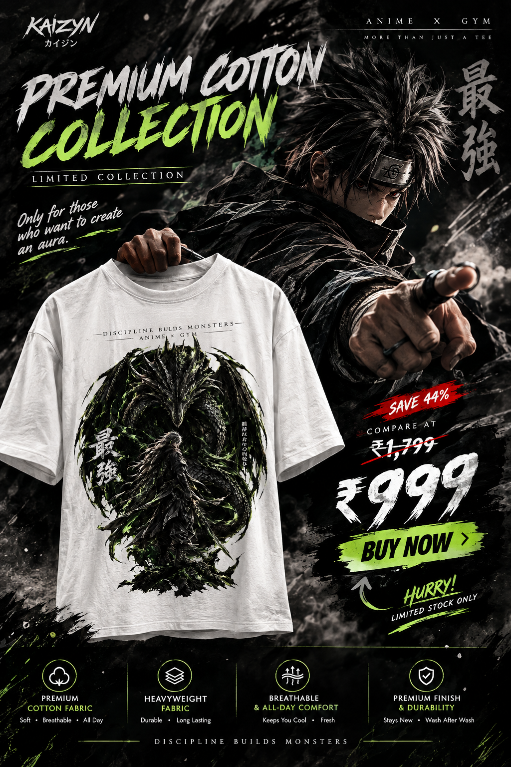 Kaizen — Unleash Your Strength | Dark Dragon Anime Drop-Shoulder T-SHIRT