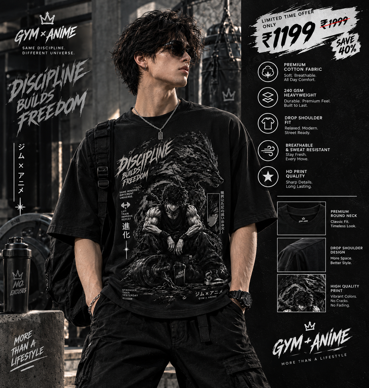 Kaizen — Discipline Builds Freedom | Anime × Gym Statement Tee