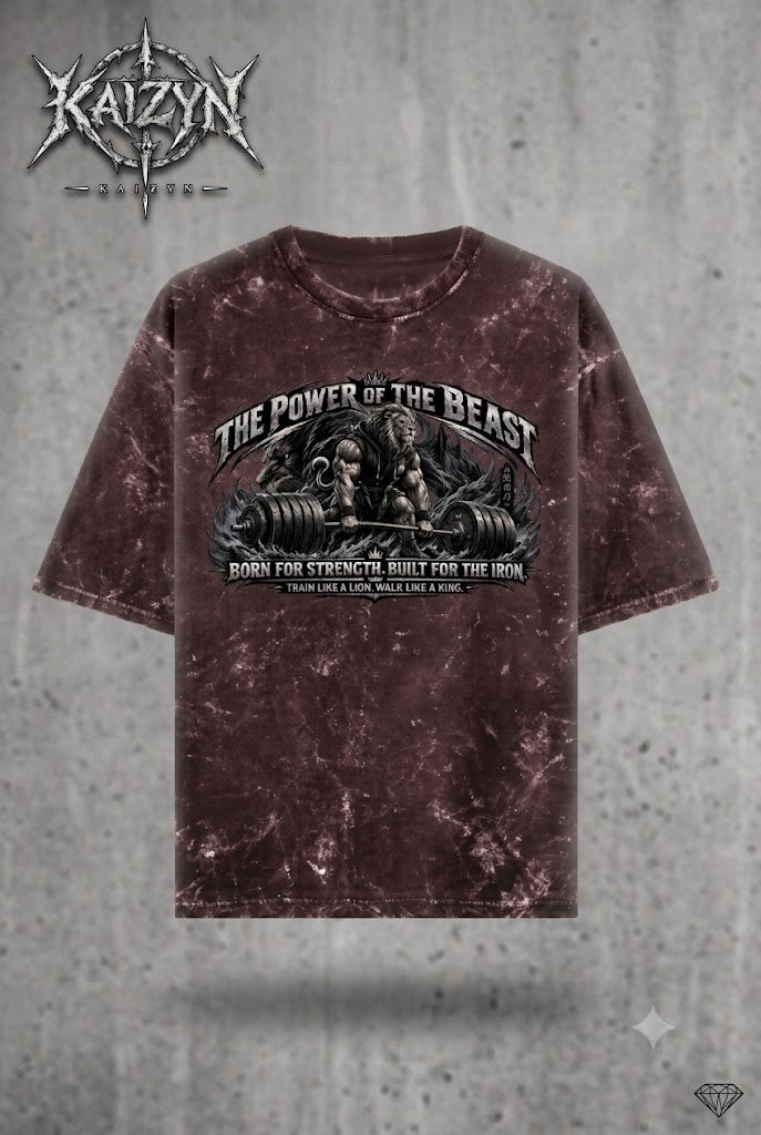 Born for Strength — Acid Wash Heavyweight Gym T-Shirt | Train Like a Lion