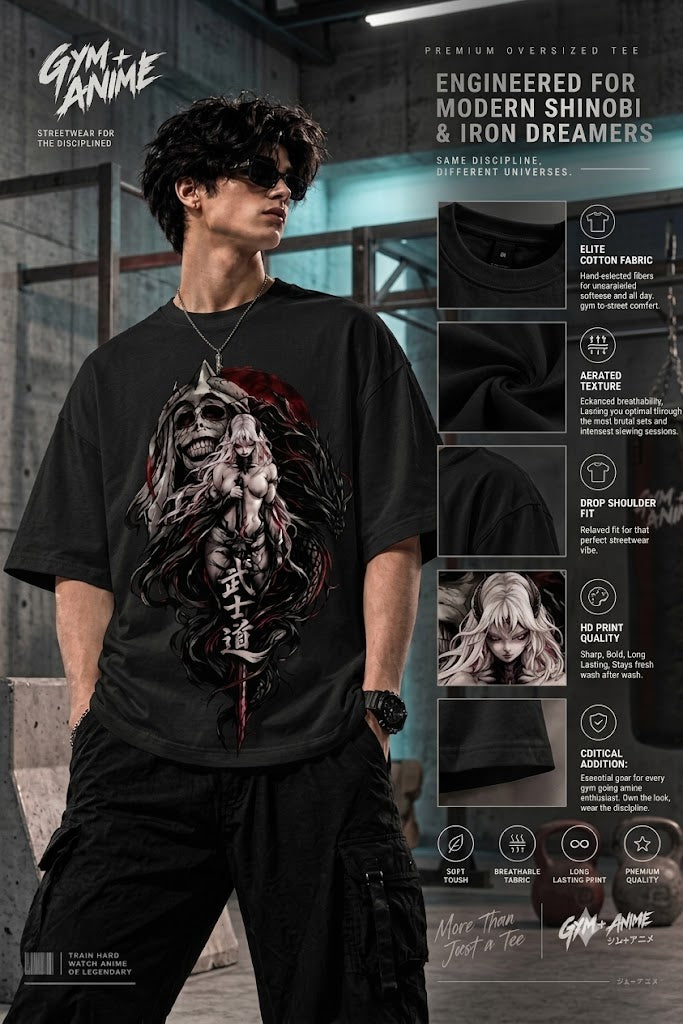 Kaizen — Crimson Resolve | Dark Anime × Gym Premium Drop-Shoulder T-Shirt