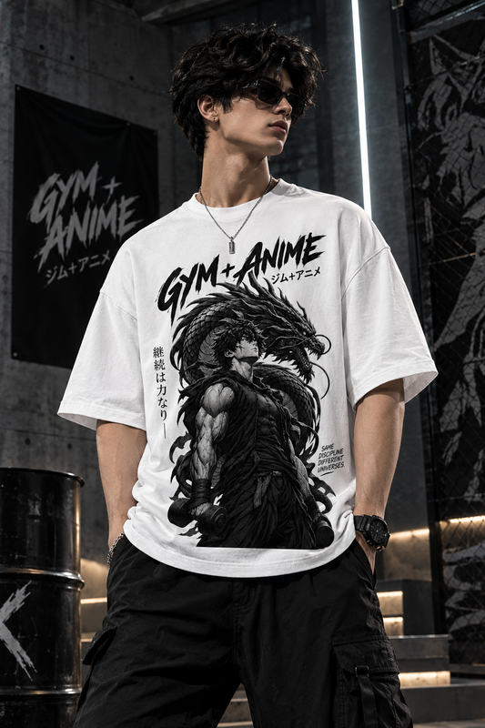 Kaizen — Limitless Discipline: Anime × Gym Warrior Drop-Shoulder T-Shirt