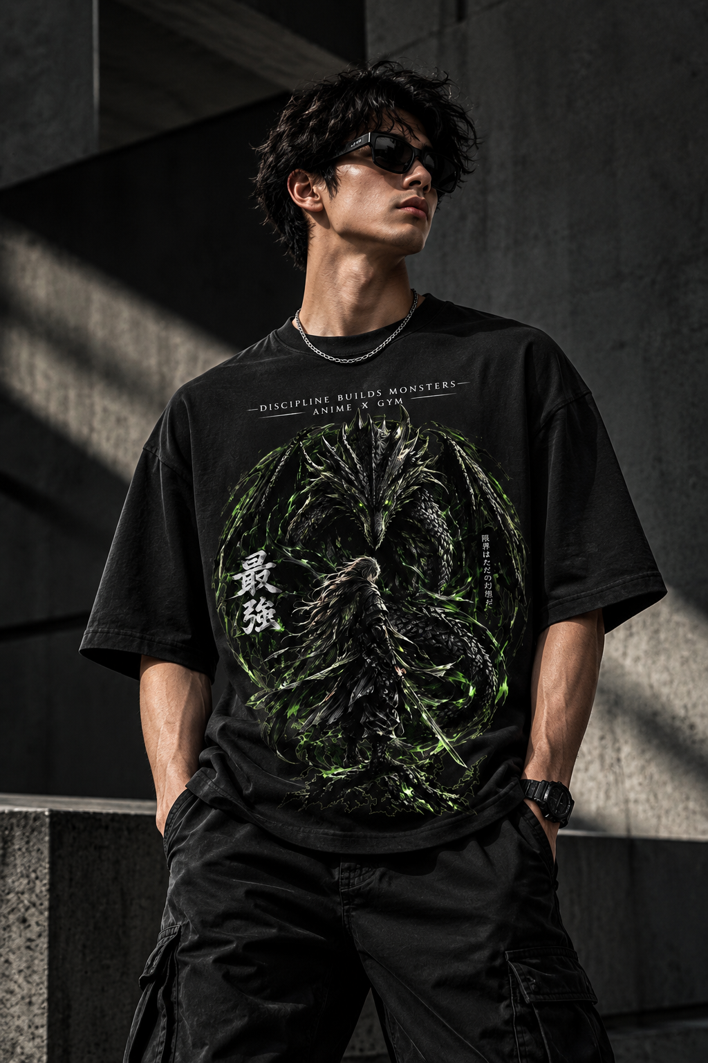 Kaizen — Unleash Your Strength | Dark Dragon Anime Drop-Shoulder T-SHIRT