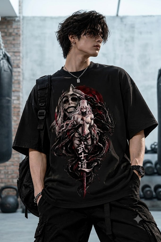 Kaizen — Crimson Resolve | Dark Anime × Gym Premium Drop-Shoulder T-Shirt