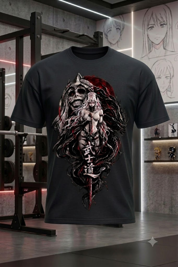 Kaizen — Crimson Resolve | Dark Anime × Gym Premium Drop-Shoulder T-Shirt