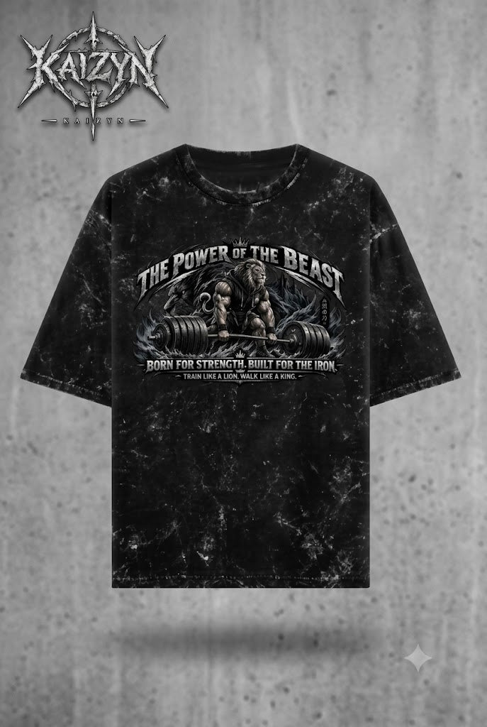 Born for Strength — Acid Wash Heavyweight Gym T-Shirt | Train Like a Lion
