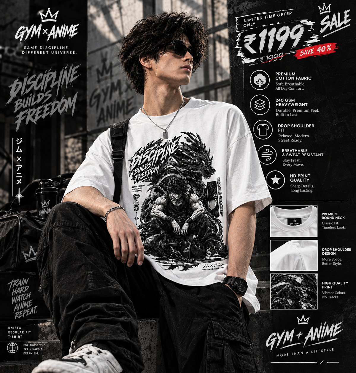 Kaizen — Discipline Builds Freedom | Anime × Gym Statement Tee