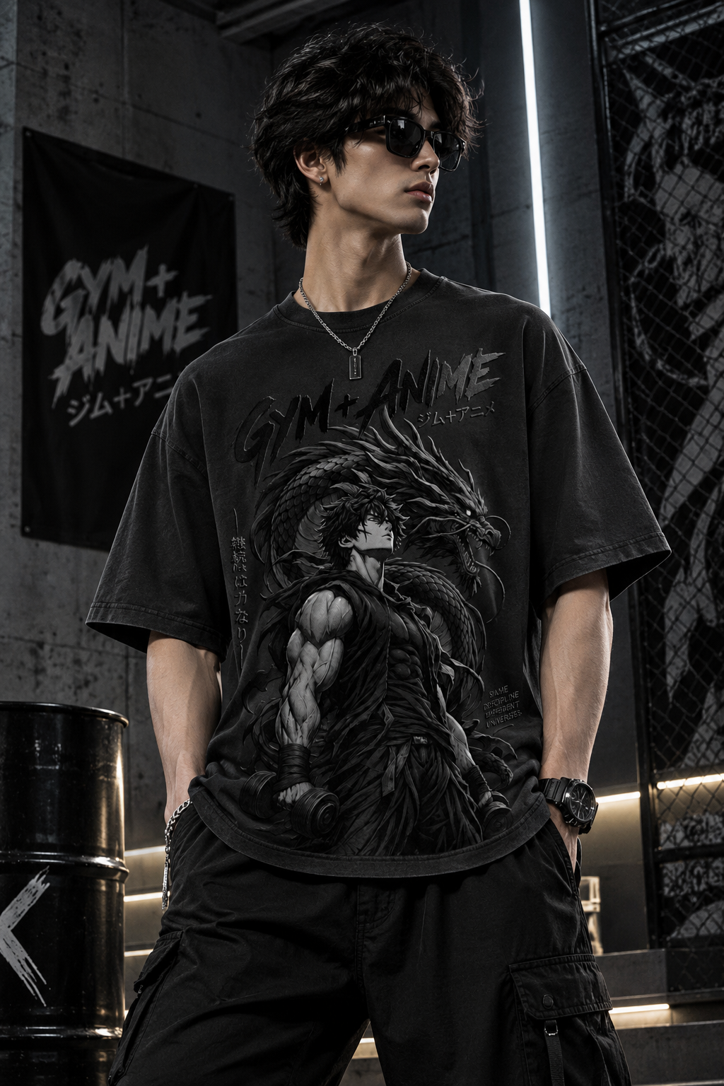 Kaizen — Limitless Discipline: Anime × Gym Warrior Drop-Shoulder T-Shirt