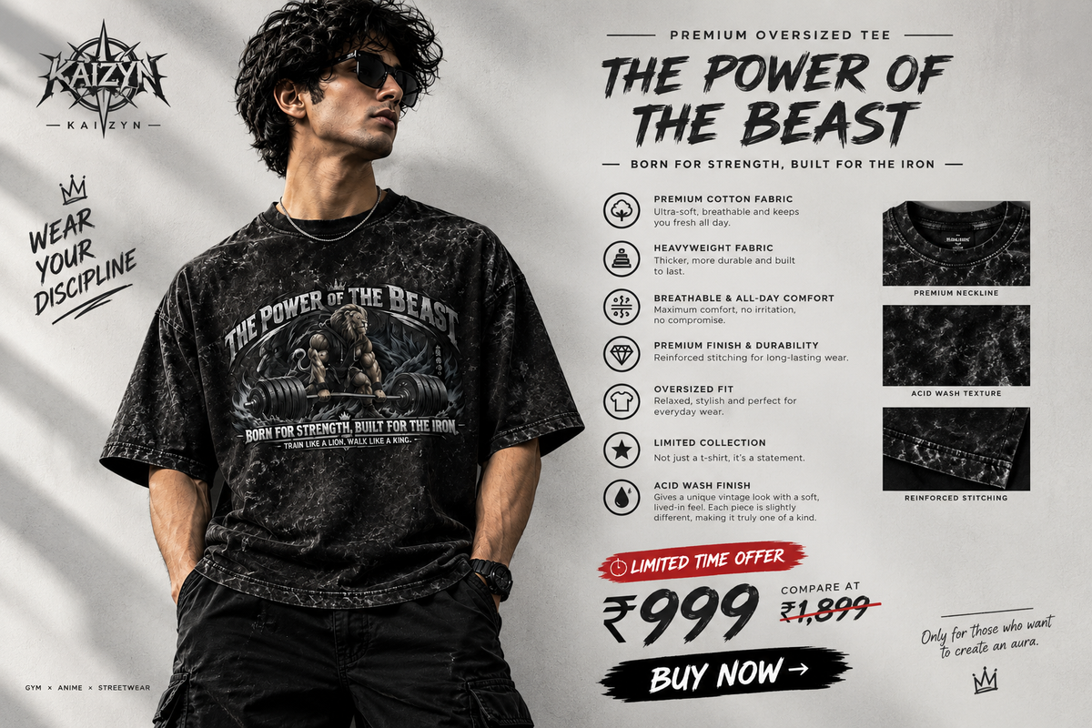 Born for Strength — Acid Wash Heavyweight Gym T-Shirt | Train Like a Lion